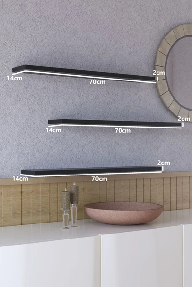 yankı-byeg 70 Cm 3lü Mat Siyah Mdf Uçan Duvar Rafı Gizli Bağlantı Kitaplık ürün görseli 1