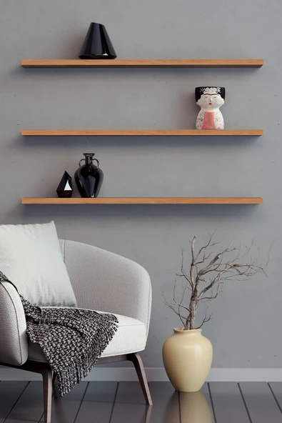 yankı-byeg 80 Cm 3lü Safir Meşe Mdf Uçan Duvar Rafı Gizli Bağlantı Kitaplık Dekoratif Duvar Rafı ürün görseli 1