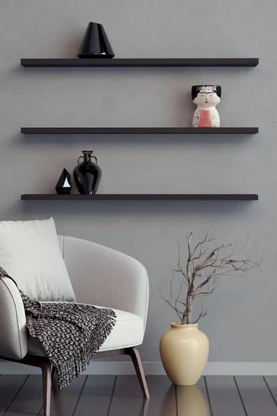 yankı-byeg 80 Cm 3lü Mat Siyah Mdf Uçan Duvar Rafı Gizli Bağlantı Kitaplık ürün görseli 1