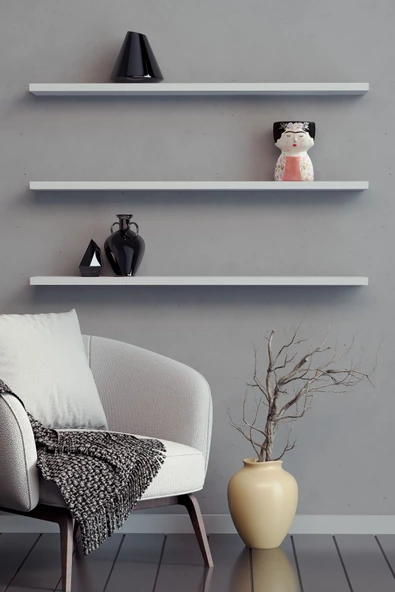 yankı-byeg 80 Cm 3lü Mat Beyaz Mdf Uçan Duvar Rafı Gizli Bağlantı Kitaplık ürün görseli 1
