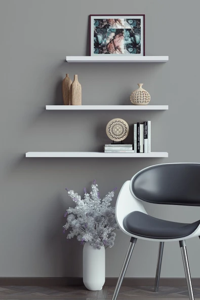 yankı-byeg 40 Cm 50 Cm 60 Cm 3lü Mat Beyaz Mdf Uçan Duvar Rafı Gizli Bağlantı Kitaplık ürün görseli 1