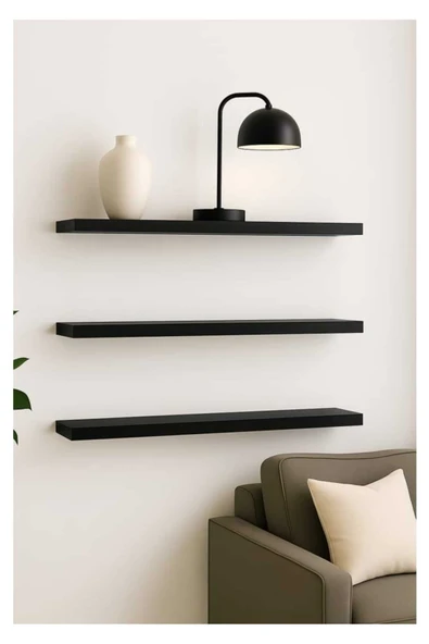 yankı-byeg 50 Cm 3lü Mat Siyah Mdf Uçan Duvar Rafı Gizli Bağlantı Kitaplık ürün görseli 1