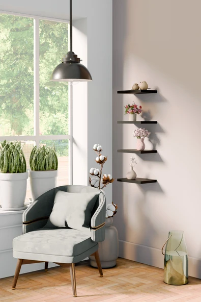 yankı-byeg 20 Cm 4lü Mat Siyah Mdf Uçan Mini Duvar Rafı Gizli Bağlantı Çiçeklik ürün görseli 1