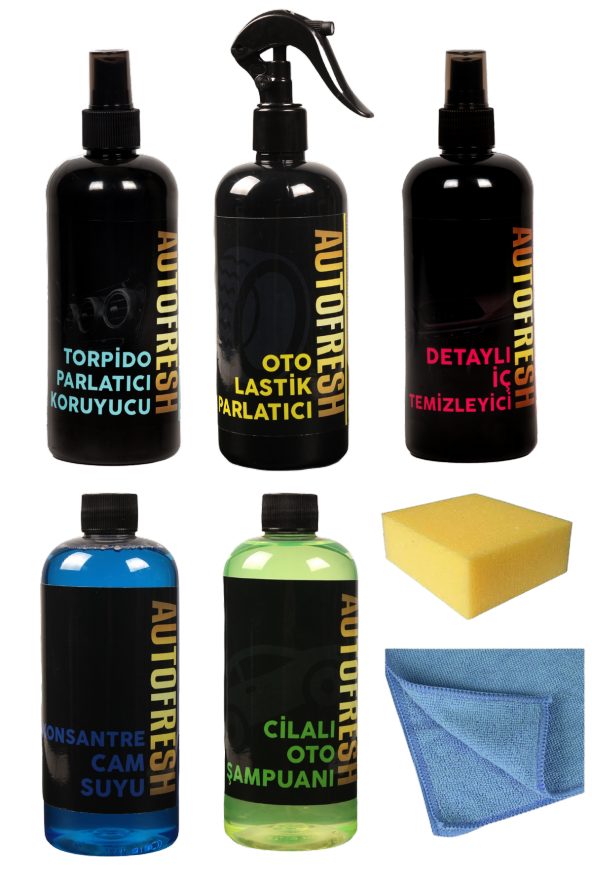 AUTOFRESH ARAÇ BAKIM SETİ 5 ÜRÜNLÜ LASTİK PARLATICI TORPİDO PARLATICI DETAYLI İÇ TEMİZLEYİCİ ŞAMPUAN ürün görseli 1