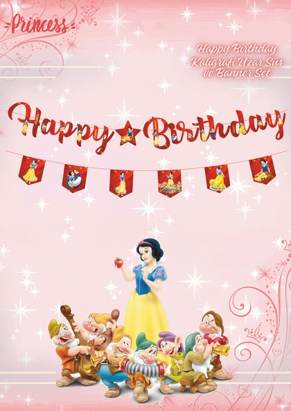 Pamuk Prenses Happy Birthday Kaligrafi ve Banner Set ürün görseli 1