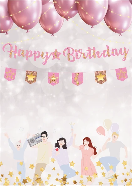 Yıldız Pembe Altın Happy Birthday Kaligrafi ve Banner Set ürün görseli 1