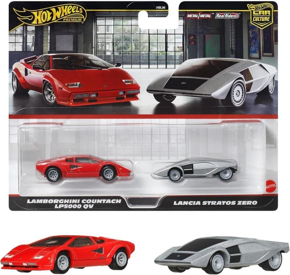1:64 Hot Wheels Premium Car Culture 2'li Paket LAMBORGHINI COUNTACH LP5000 QV  & LANCIA STRATOS ZERO HBL96 - JBL02 ürün görseli 1
