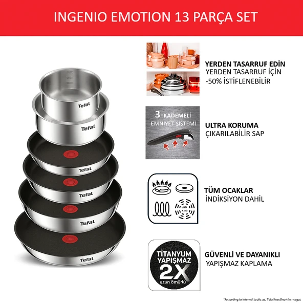 PTTAVM: TEFAL Ingenio Emotion 2X Titanyum 13 Parça Tava Seti