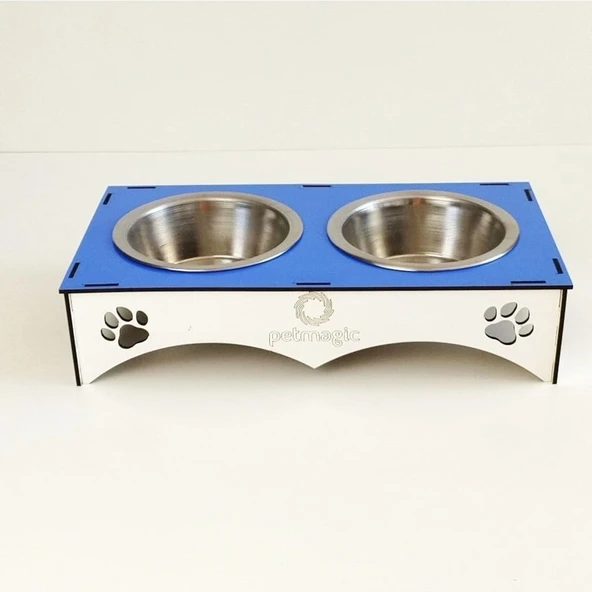 Petmagic Ahşap 2'li Mama Kabı İkili Ahşap Çelik Mama Kabı - Mavi ürün görseli 1