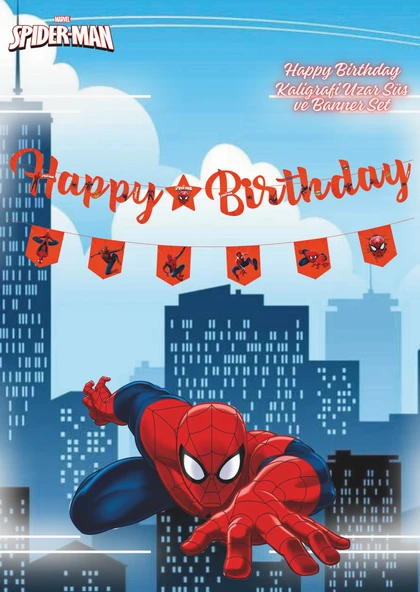 Örümcek Adam Happy Birthday Kaligrafi ve Banner Set ürün görseli 1
