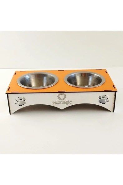 Petmagic 2'li Mama Kabı Ikili Ahşap-Çelik Mama Kabı Turuncu ürün görseli 1