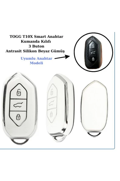 Togg T10x Uyumlu Anahtar Koruma kılıfı Beyaz / Gümüş Detaylı Lütfen Anahtar Teyiti Yapınız ürün görseli 1