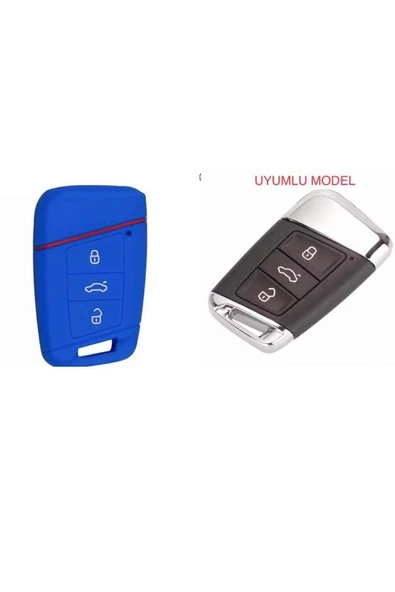 2 Adet Mavi Renk Passat B8 - Ateca Ve Süper B Silikon Anahtar Koruma Kılıfı Sustasız Modeli ürün görseli 1