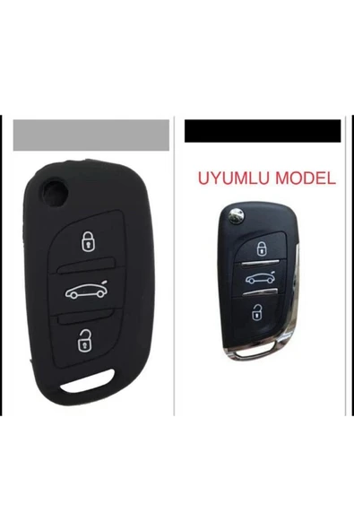 Citroen C4 C5 C-quatre Uyumlu Silikon Anahtar Koruma Kılıfı Siyah Renk ürün görseli 1