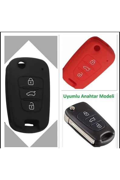2 Adet Accent Era I20 I30 Elantra Silikon Anahtar Koruma Kılıfı Siyah Ve Kırmızı Renk ürün görseli 1