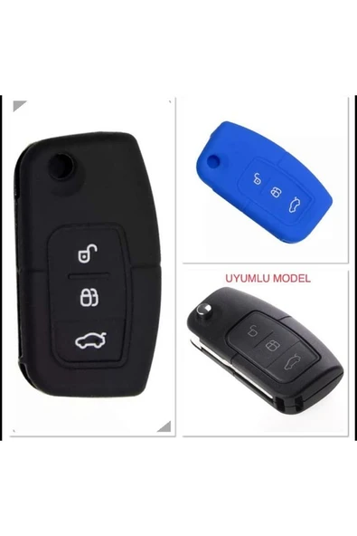 2 Adet Fiesta Focus B-max Kuga Uyumlu Silikon Anahtar Koruma Kılıfı Siyah Ve Mavi ürün görseli 1