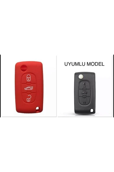 107 207 307 407 308 607 Uyumlu 3 Tuş Silikon Anahtar Koruma Kılıf Kırmızı Renk ürün görseli 1