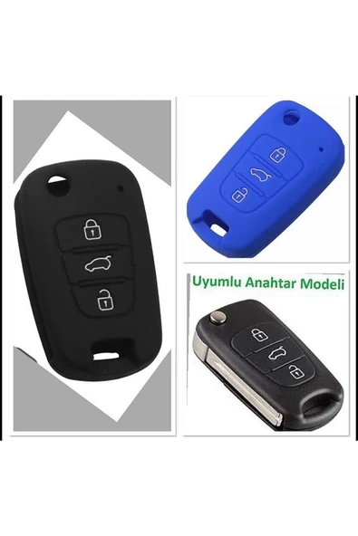 2 Adet Accent Era I20 I30 Elantra Silikon Anahtar Koruma Kılıfı Siyah Ve Mavi Renk ürün görseli 1