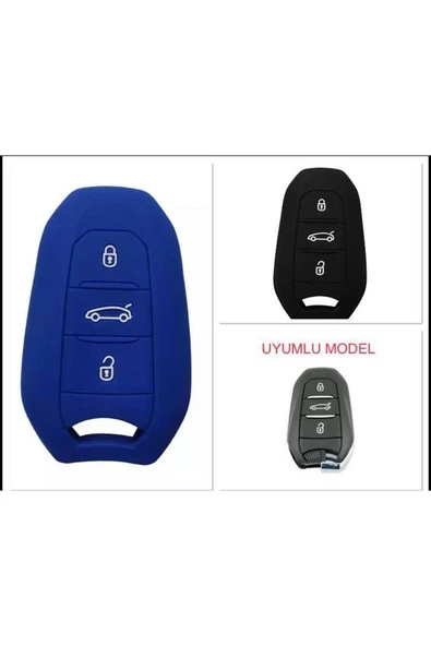 2 Adet Peugeot 308 508 2008 3008 4008 5008 Uyumlu Silikon Anahtar Kılıfı (SUSTASIZ) Mavi Ve Siyah ürün görseli 1