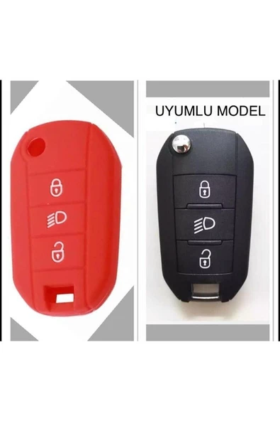 3008 308 508 408 2008 Silikon Anahtar Koruma Kılıfı Kırmızı Renk ürün görseli 1
