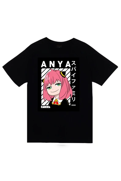 fame-stoned Spy × Family Anime Baskılı Unisex %100 Pamuk Siyah T-shirt ürün görseli 1