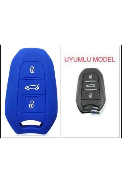 Peugeot 308 508 2008 3008 4008 5008 Uyumlu Silikon Anahtar Kılıfı (SUSTASIZ) Mavi Renk ürün görseli 1