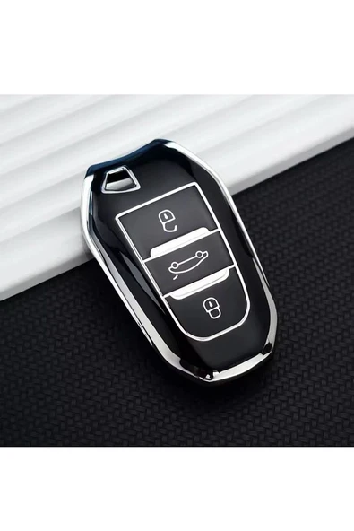 Opel Mokka Crossland X Grandland X Combo Anahtar Koruma Kılıf 2.Resime Bakınız Siyah/Krom ürün görseli 1