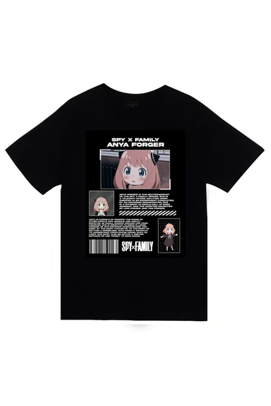 fame-stoned Spy × Family Anime Baskılı Unisex %100 Pamuk Siyah T-shirt ürün görseli 1