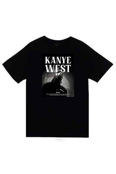 fame-stoned Kanye West Baskılı Unisex %100 Pamuk Siyah T-shirt ürün görseli 1
