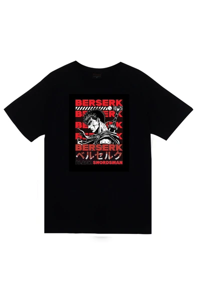 fame-stoned Berserk Anime Baskılı Unisex %100 Pamuk Siyah T-shirt ürün görseli 1