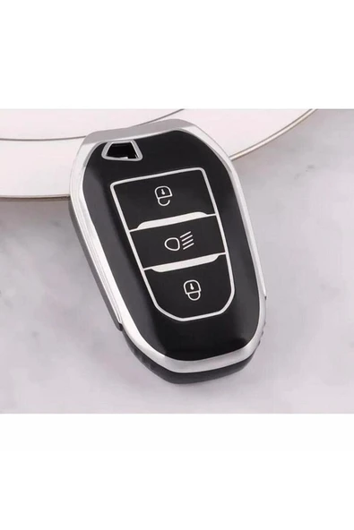 Peugeot 208 308 508 2008 3008 5008 Rifter Anahtar Koruma Kılıfı Far Tuşlu Siyah/Krom ürün görseli 1