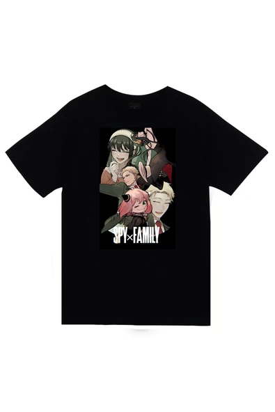 fame-stoned Spy × Family Anime Baskılı Unisex %100 Pamuk Siyah T-shirt ürün görseli 1