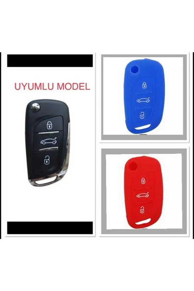 2 Adet Citroen C4 C5 C-quatre Uyumlu Silikon Anahtar Koruma Kılıfı Mavi Ve Kırmızı Renk ürün görseli 1