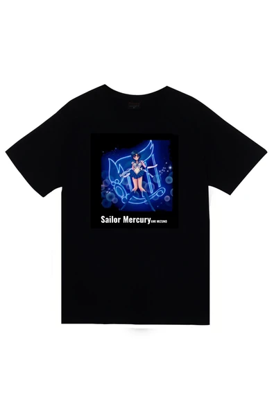 fame-stoned Sailor Moon Anime Baskılı Unisex %100 Pamuk Siyah T-shirt ürün görseli 1