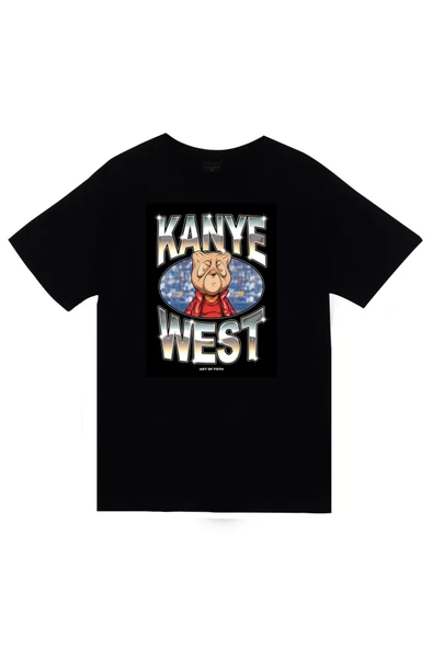 fame-stoned Kanye West Baskılı Unisex %100 Pamuk Siyah T-shirt ürün görseli 1