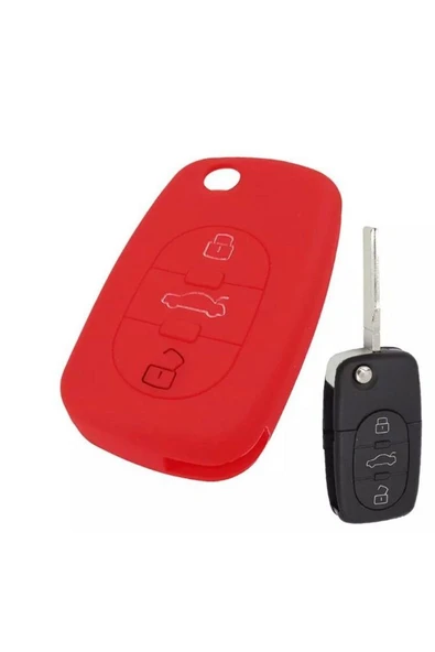 Audi A2 A3 A4 A6 A8 Silikon Anahtar Koruma Kılıfı 3 Tuşlu Kırmızı Renk ürün görseli 1