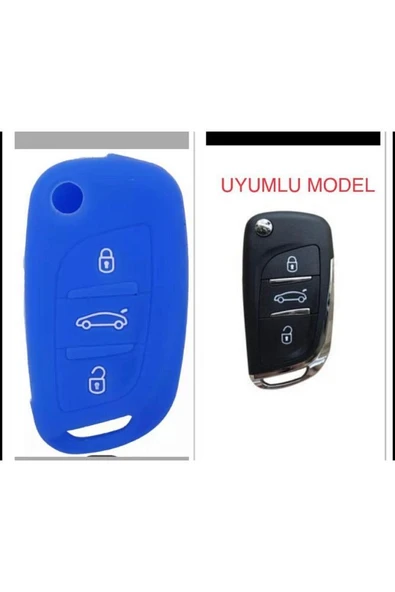 Citroen C4 C5 C-quatre Uyumlu Silikon Anahtar Koruma Kılıfı Mavi Renk ürün görseli 1