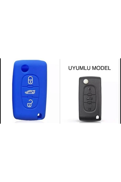 107 207 307 407 308 607 Uyumlu 3 Tuş Silikon Anahtar Koruma Kılıf Mavi Renk ürün görseli 1