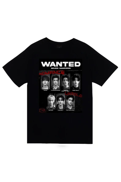 fame-stoned Enhypen – K-Pop Müzik Grubu Baskılı Unisex %100 Pamuk Siyah T-shirt ürün görseli 1
