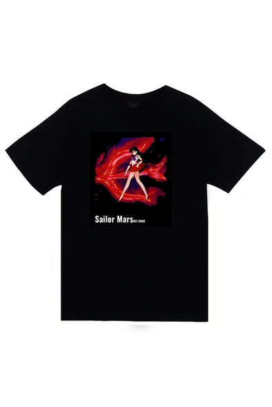 fame-stoned Sailor Moon Anime Baskılı Unisex %100 Pamuk Siyah T-shirt ürün görseli 1