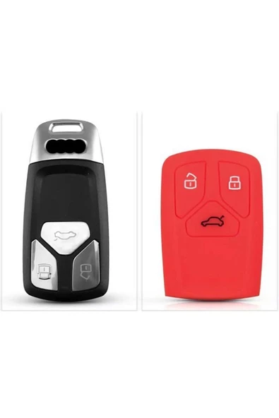 Audi Keyless A4 A5 A6 A7 Q3 Q5 Uyumlu Silikon Anahtar Koruma Kılıfı Kırmızı Renk ürün görseli 1