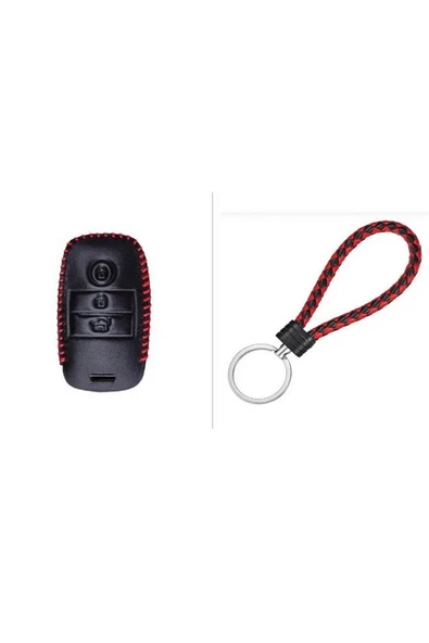 Kia Rio Ceed Soul Sportage Sorento Carens Picanto Deri Anahtar Koruma Kılıfı Ve Örgü Anahtarlık ürün görseli 1