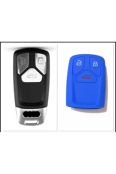 Audi Keyless A4 A5 A6 A7 Q3 Q5 Uyumlu Silikon Anahtar Koruma Kılıfı Mavi Renk ürün görseli 1