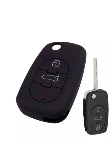 Audi A2 A3 A4 A6 A8 Uyumlu Silikon Anahtar Koruma Kılıfı 3 Tuşlu Siyah Renk ürün görseli 1