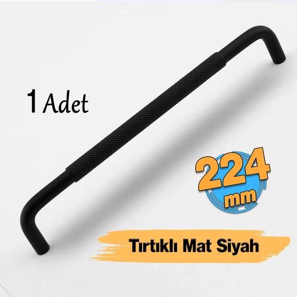 Uber Tırtıklı Mat Siyah Metal Kulp 224 mm 22.4 cm Mobilya Çekmece Mutfak Dolabı Dolap Kapak Kulpları ürün görseli 1