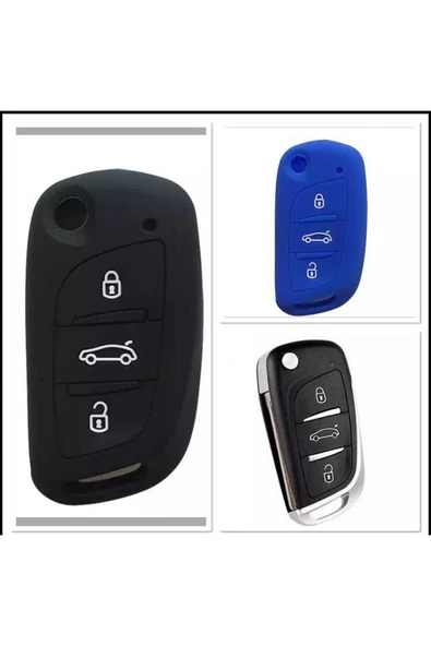 2 Adet Citroen C4 C5 C-quatre Uyumlu Silikon Anahtar Koruma Kılıfı Siyah Ve Mavi Renk ürün görseli 1