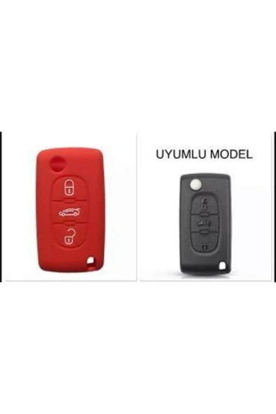 Citroen Berlingo Xsara Picasso C2 C3 C4 C5 C6 C8 Uyumlu 3 Tuş Silikon Anahtar Koruma Kılıf Kırmızı ürün görseli 1