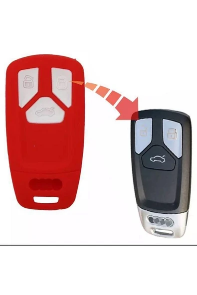 Audi Keyless A4 A5 A6 A7 Q3 Q5 Silikon Anahtar Koruma Kılıfı Kırmızı Renk ürün görseli 1