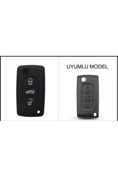 Citroen Berlingo Xsara Picasso C2 C3 C4 C5 C6 C8 Uyumlu 3 Tuş Silikon Anahtar Koruma Kılıf Siyah ürün görseli 1