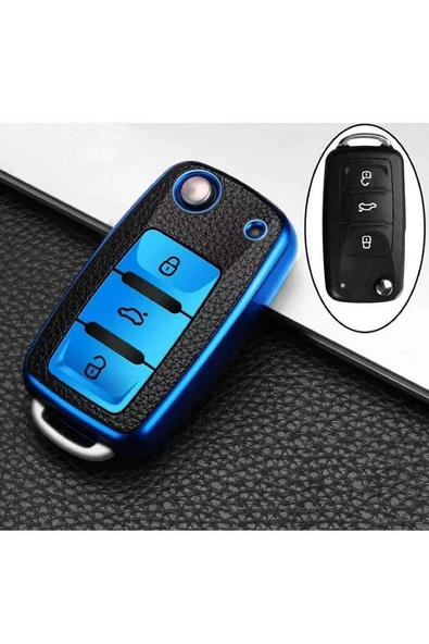 Passat Amarok Transporter Lüks Anahtar Koruma Kabı Kılıfı Mavi Renk Anahtar Teyiti Yapınız Lütfen ürün görseli 1